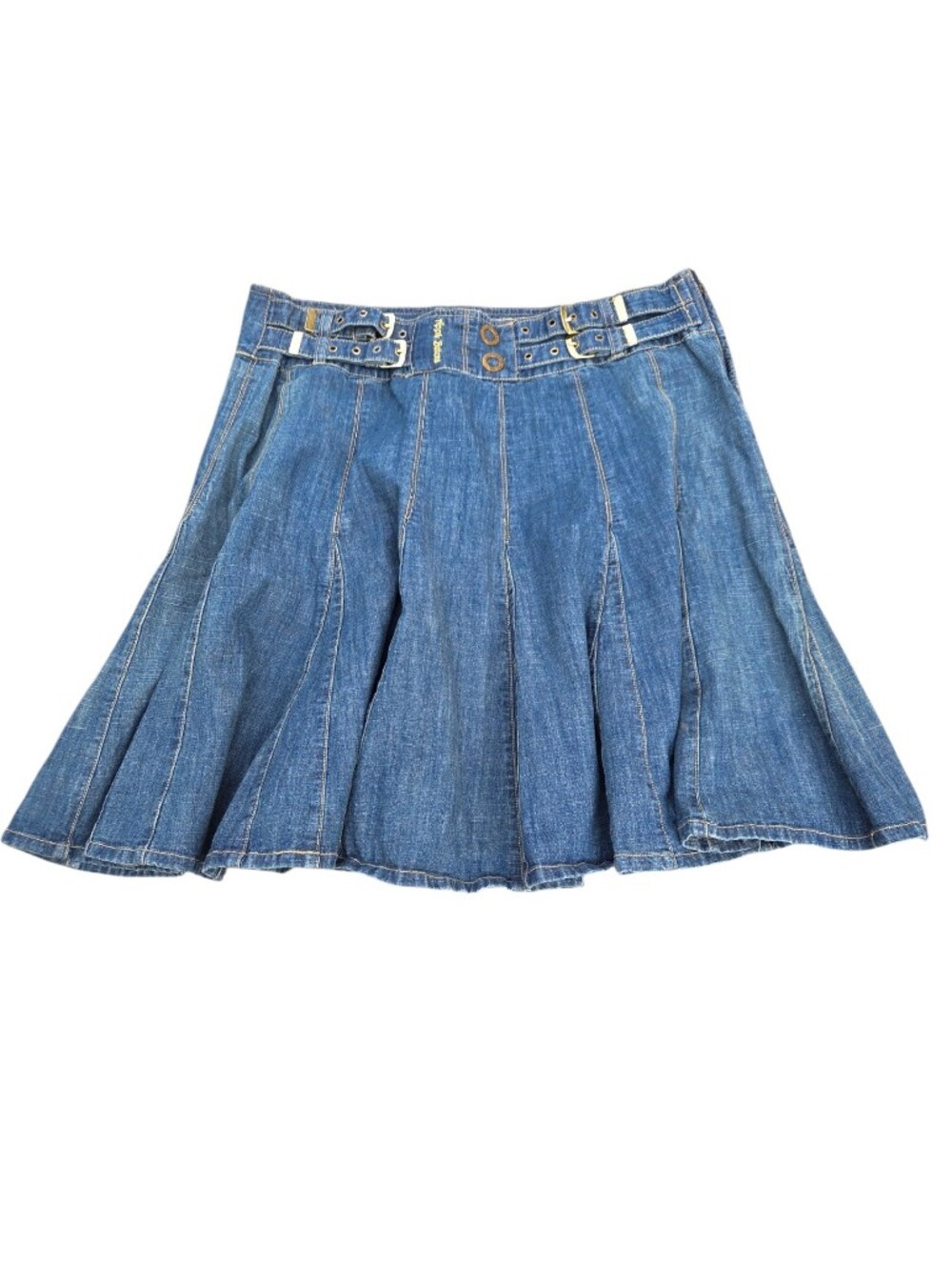 Apple Bottoms- Vintage Y2K Blue Denim Pleated Circle Flare Skirt